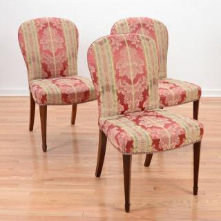 Appraisal: Set Sheraton mahogany side chairs th c striped pink damask