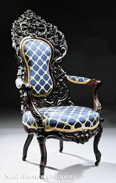 Appraisal: An American Rococo Carved and Laminated Rosewood Lady's Armchair mid-