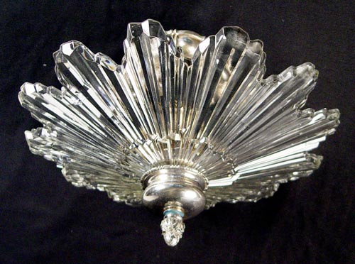 Appraisal: ART DECO CEILING LIGHT Ribbed sun burst design glass shade