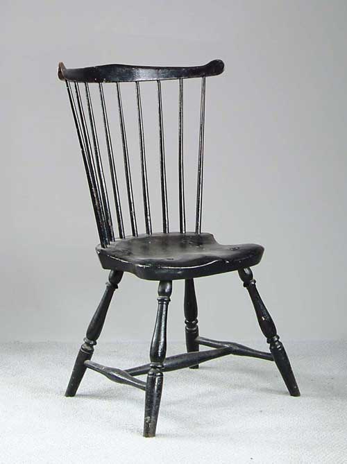 Appraisal: FINE FANBACK WINDSOR SIDE CHAIR Glossy black over an earlier