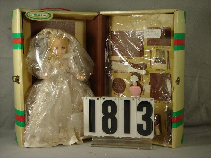 Appraisal: s Horsman bride doll in cardboard suitcase missing some accessories