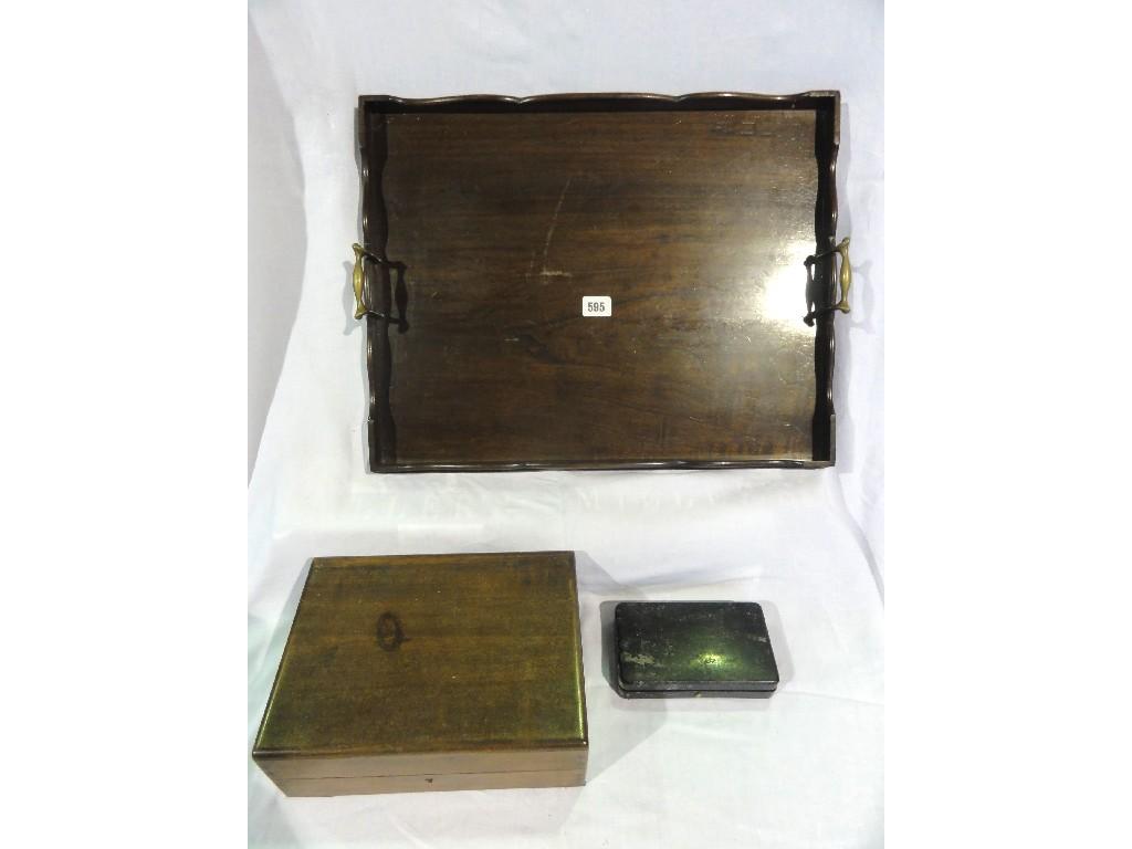 Appraisal: A rosewood tray with raised sides a mahogany stationery box