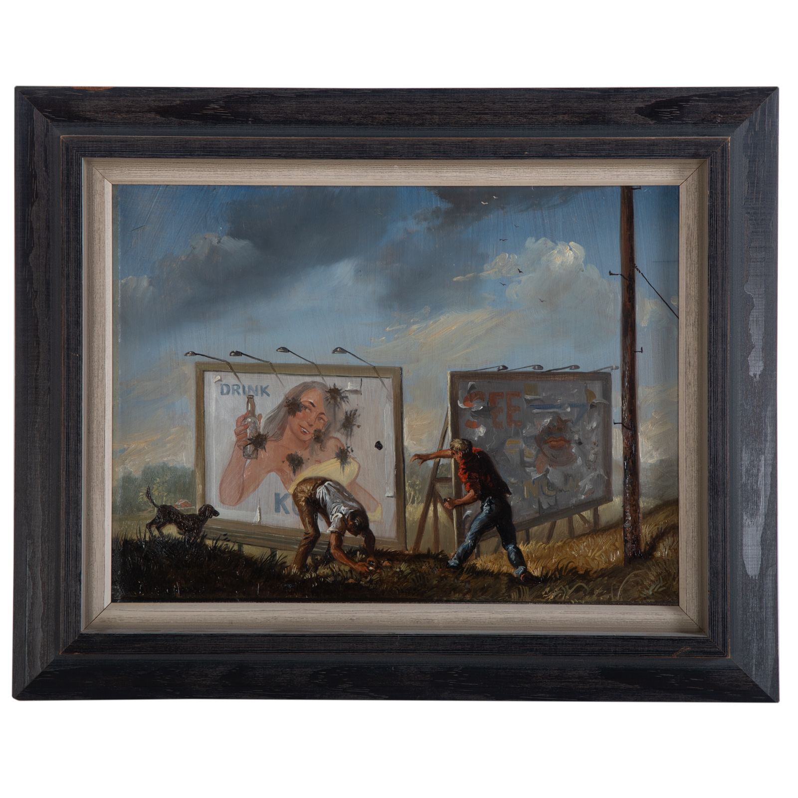 Appraisal: JOSEPH SHEPPARD VANDALS DESTROYING BILLBOARDS American b Oil on masonite