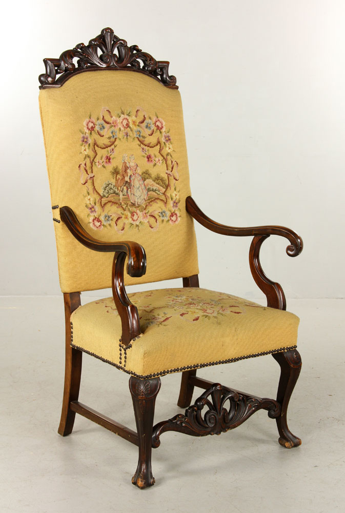 Appraisal: - Continental Style Carved Armchair Continental style carved armchair with