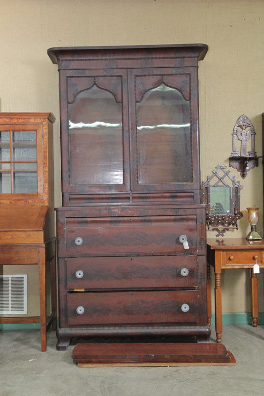 Appraisal: TWO PART BUTLER'S DESK BOOKCASE Flame grain mahogany veneer with