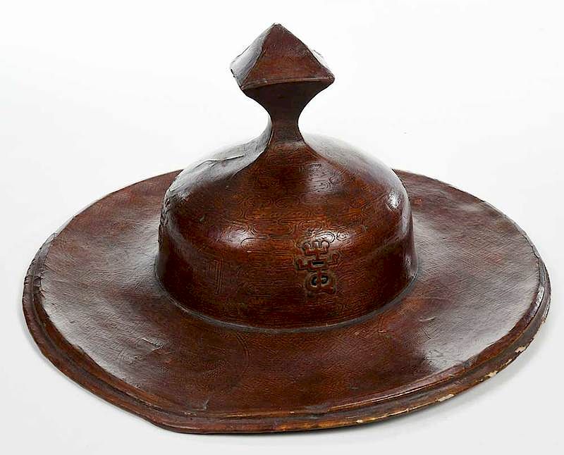 Appraisal: Tibetan Monk's Summer Hat th th century lacquered and painted