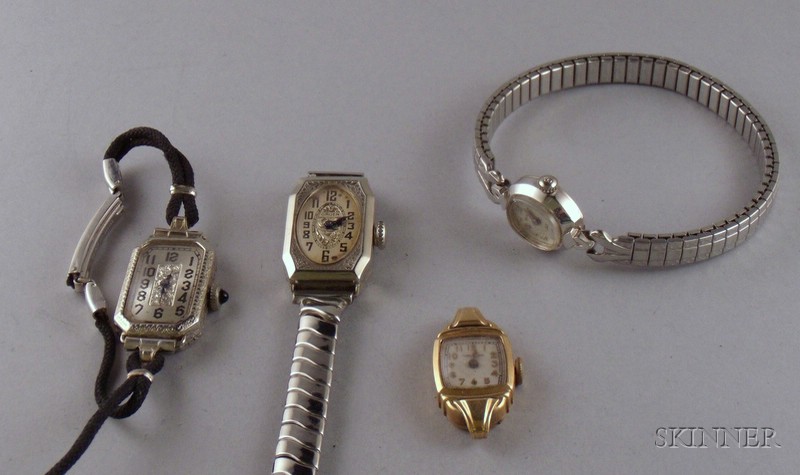 Appraisal: Four Lady's Gold Wristwatches including a kt white gold -jewel