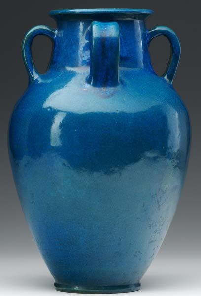 Appraisal: OHIO STATE ARTHUR BAGGS Large four-handled vase covered in bright