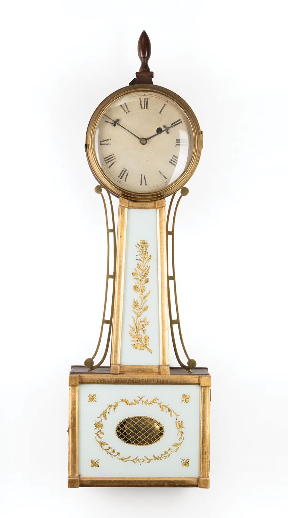 Appraisal: American Mahogany Giltwood and Eglomise Banjo Clock early th c