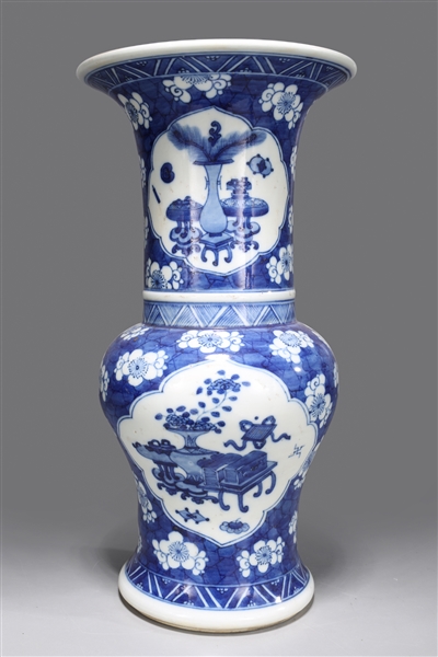 Appraisal: Chinese blue and white lobed porcelain vase with allover blue