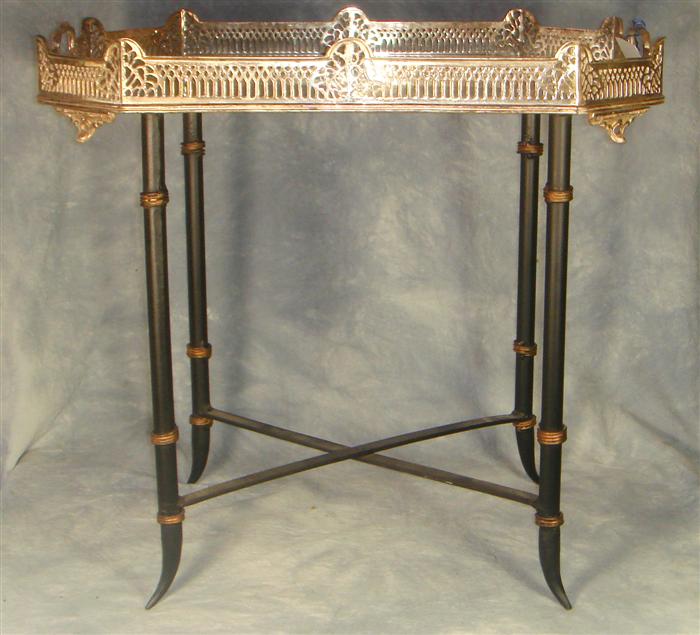 Appraisal: Ornate plated silver galleried tray with glass insert black gold