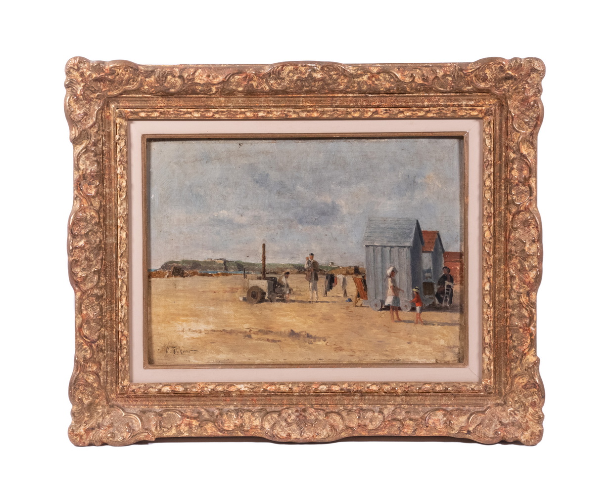 Appraisal: P TURPIN BEACH PAINTING Bath Wagons oil on academy board