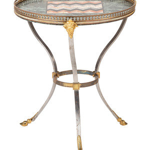 Appraisal: A Neoclassical Style Steel and Brass Marble-Top Gu ridon th