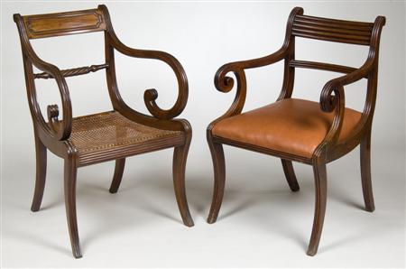 Appraisal: Two Regency mahogany open armchairs circa each with reeded backs