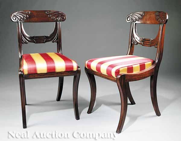 Appraisal: A Pair of American Classical Carved Mahogany Side Chairs early