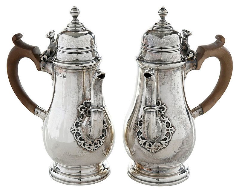 Appraisal: Two English Silver Side Handle Pots London pear form body