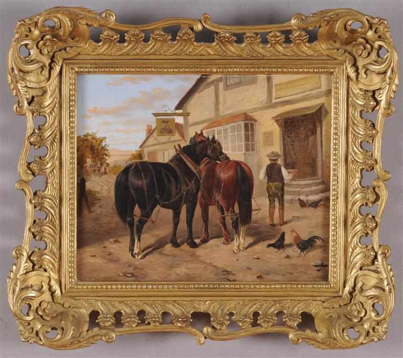 Appraisal: JOHN FREDERICK HERRING PLOUGH HORSES BY THE PUB Oil on