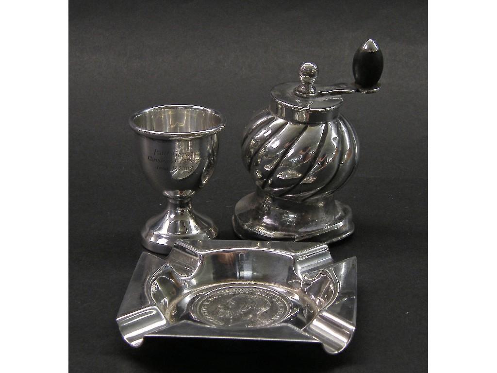 Appraisal: s silver ashtray centrally fitted with a crown piece maker