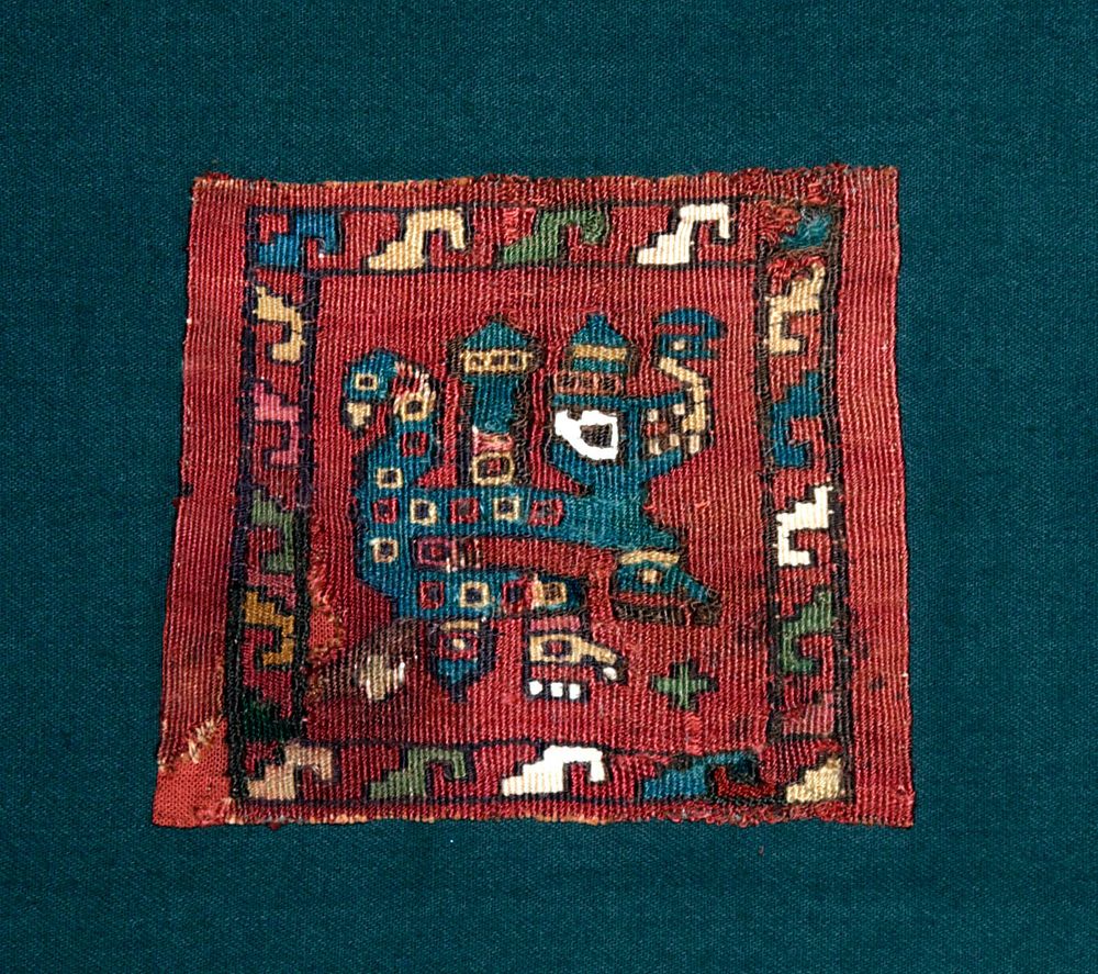 Appraisal: Colorful Huari Polychrome Textile Panel - Jaguar Pre-Columbian South Coast