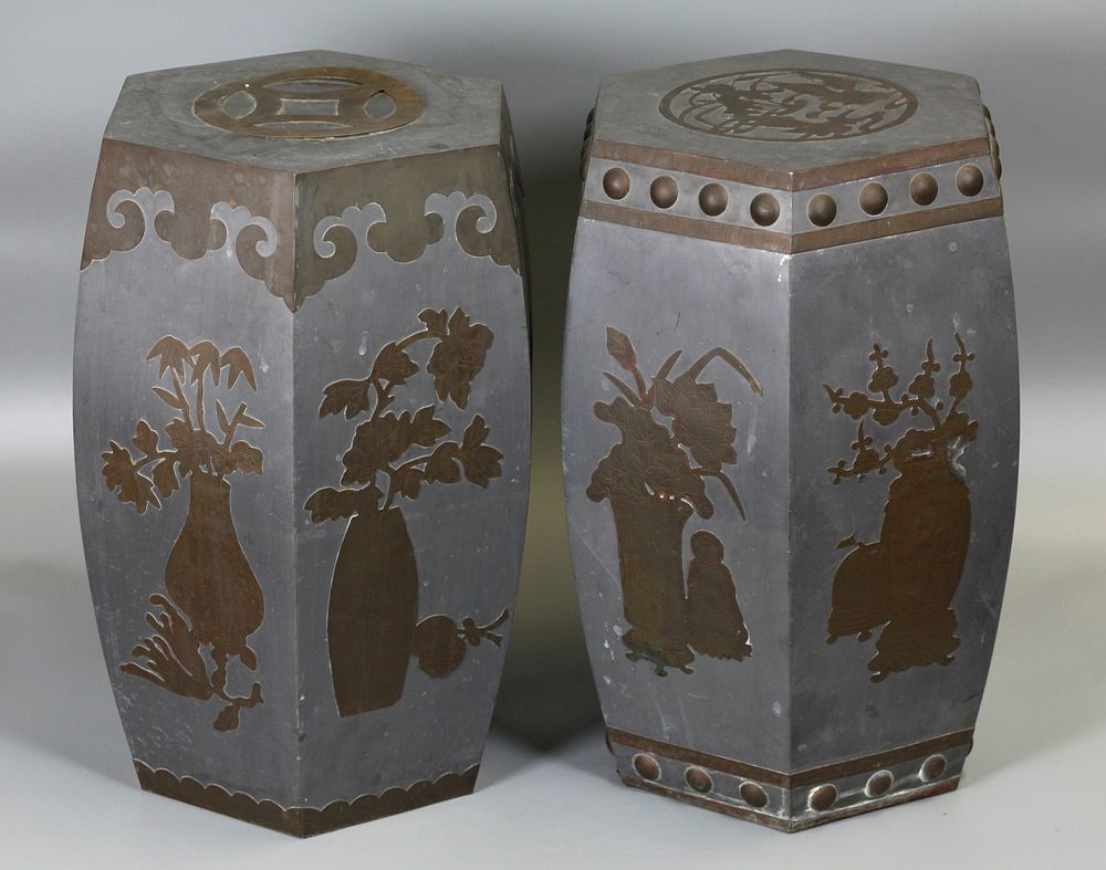 Appraisal: pair of Chinese pewter garden seats each in H x