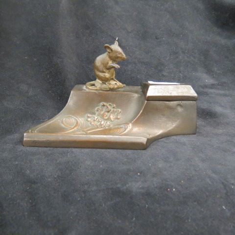 Appraisal: Bronzed Deco Inkwell figural rat on top with floral pen