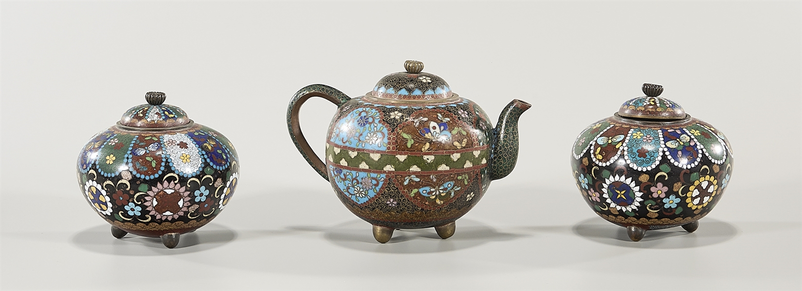 Appraisal: Group of three antique Japanese cloisonn enamel pieces teapot along