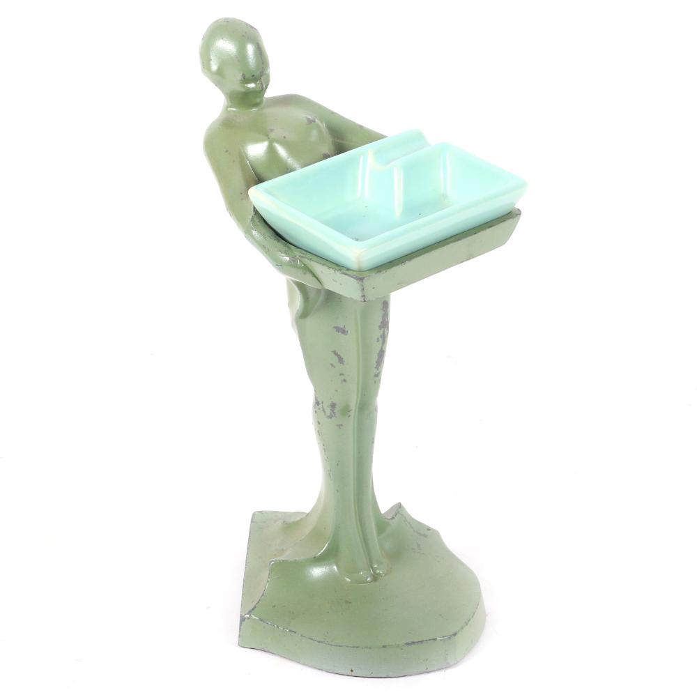 Appraisal: FRANKART INC ART DECO PATINATED GREEN FIGURAL STANDING NUDE HOLDING