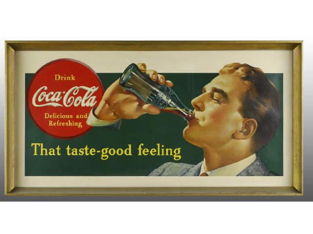 Appraisal: Coca-Cola Man Drinking Poster Description Offered in a non-original gold