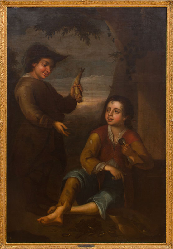 Appraisal: SPANISH SCHOOL THE FISHERBOYS Oil on canvas unsigned with label