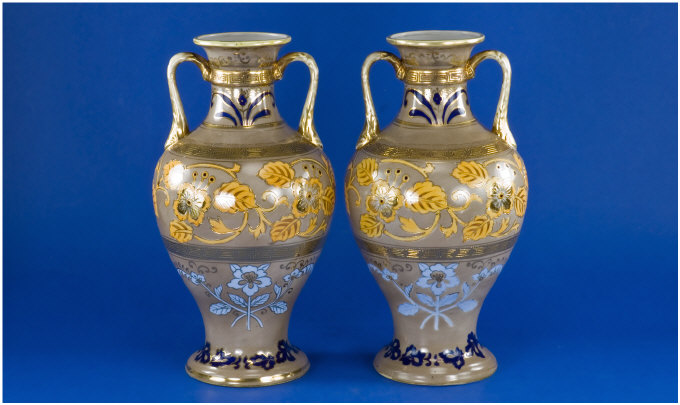 Appraisal: Pair of Noritake Two Handled Urn Shaped Vases Decorated with