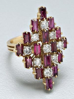 Appraisal: Lady s ruby and diamond ring rectangular mixed-cut rubies estimated