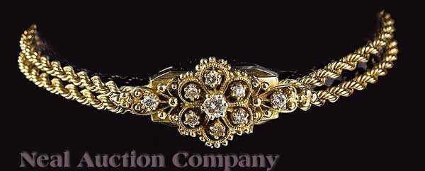 Appraisal: A kt Yellow Gold and Diamond Watch Bracelet mid- th