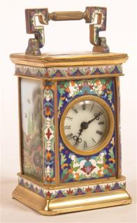 Appraisal: Unsigned Cloisonne and Enameled Brass Carriage Clock Drop handle enameled