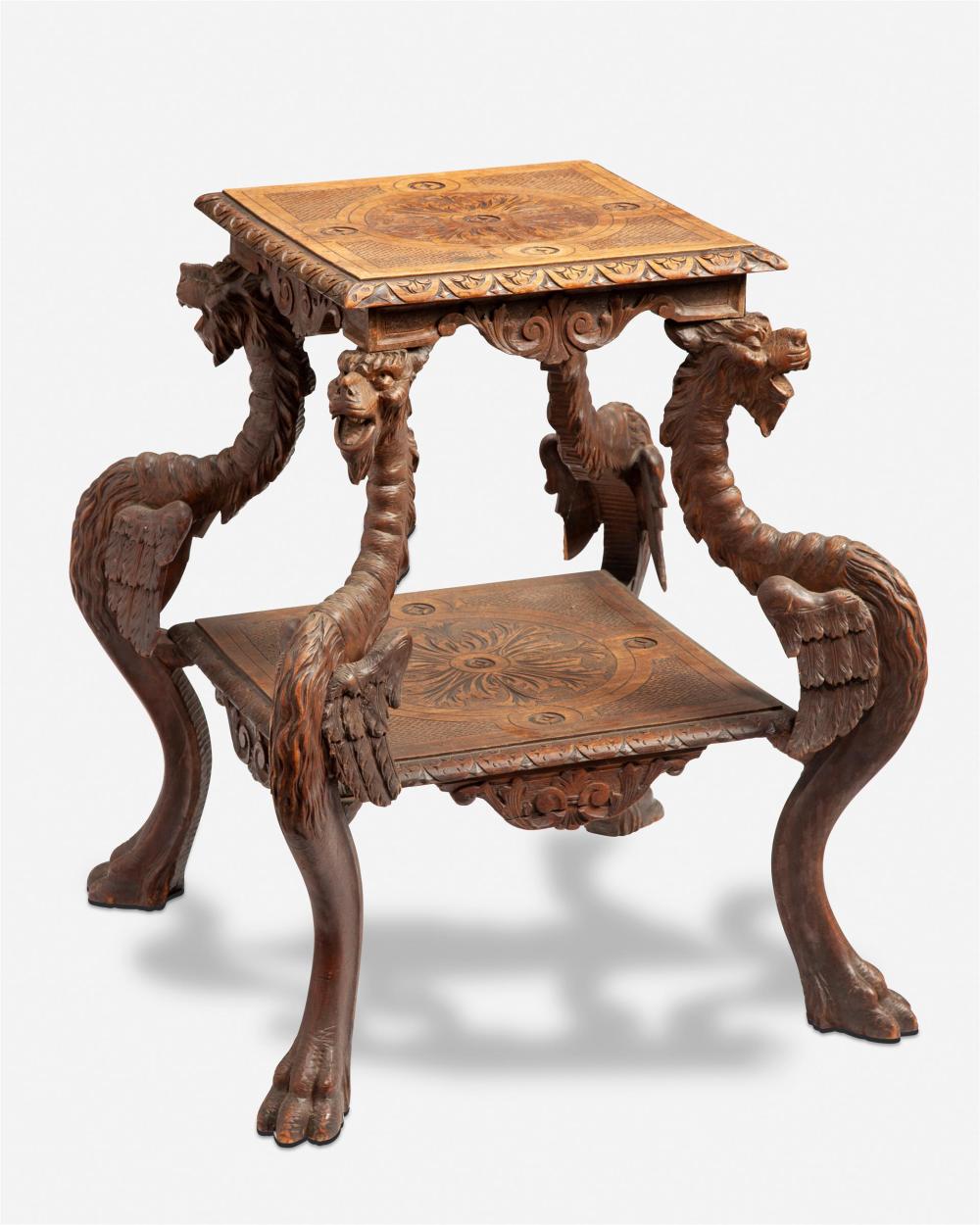 Appraisal: A Continental carved wood side table Fourth-quarter th Century The