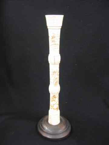 Appraisal: Oriental Carved Bone Candlestick berry decor '' plus wooden base