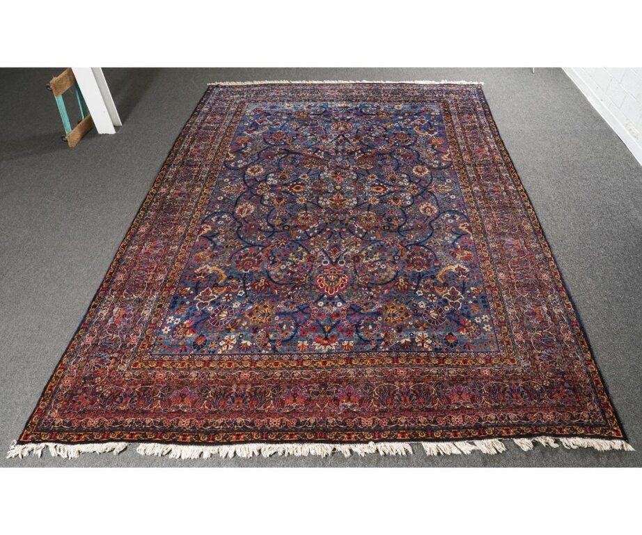 Appraisal: Fine palace size Kashan carpet with blue field leaf and