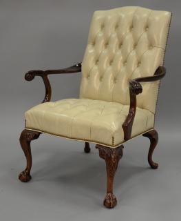 Appraisal: Hancock Moore leather Chippendale style armchair Hancock Moore leather Chippendale