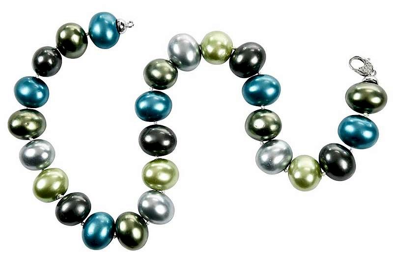 Appraisal: Faux Pearl Necklace knotted large oval egg shaped blue green