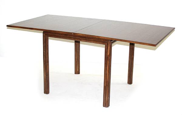 Appraisal: A rattan and walnut flip top games table McGuire Furniture