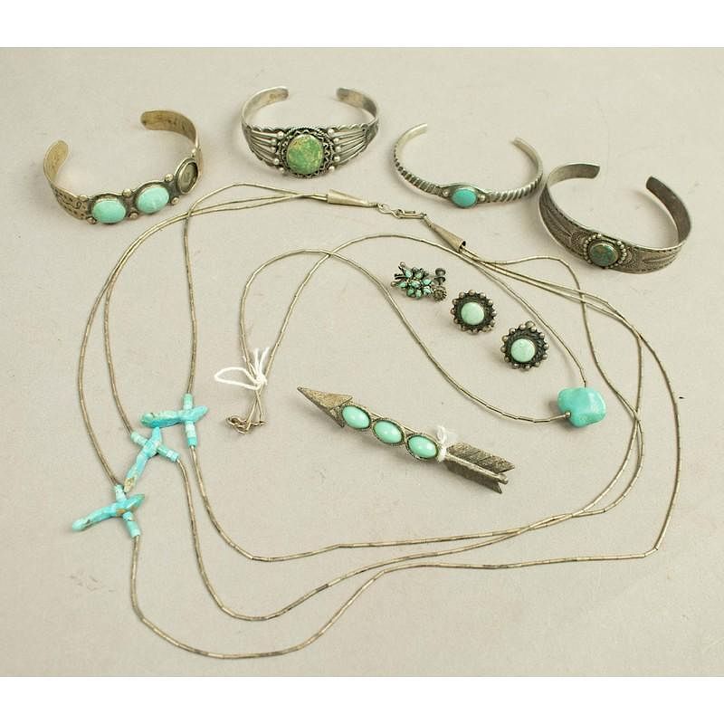 Appraisal: Assorted Sterling Silver Indian Turquoise Jewelry Assorted sterling silver and