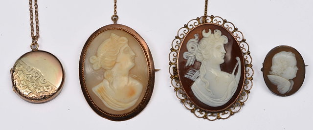 Appraisal: Oval cameo in ct gold frametogether with two further cameos