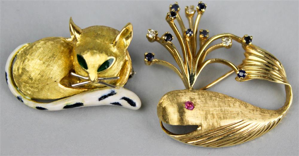 Appraisal: K ITALIAN YELLOW GOLD CAT PIN AND K YELLOW GOLD