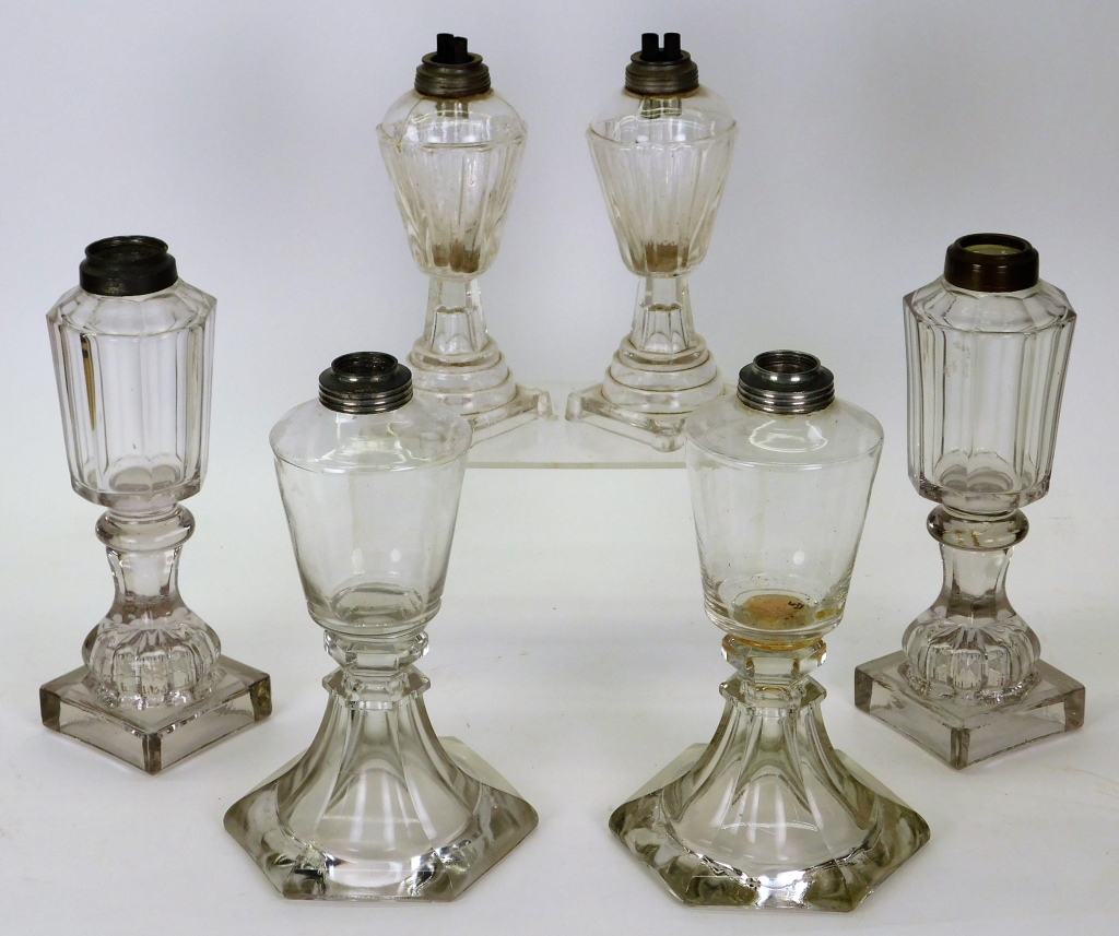 Appraisal: PC C AMERICAN GLASS WHALE OIL LAMPS United States th