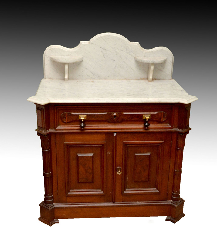 Appraisal: VICTORIAN MARBLE TOP WASH STAND Shaped backsplash with candlestands marble