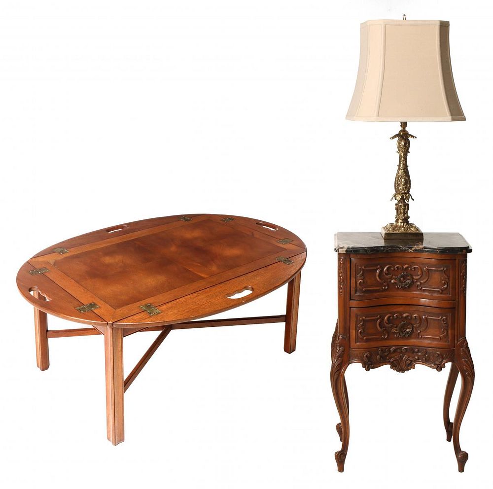 Appraisal: GROUPING A FRENCH STYLE STAND BUTLER'S TABLE AND LAMP A