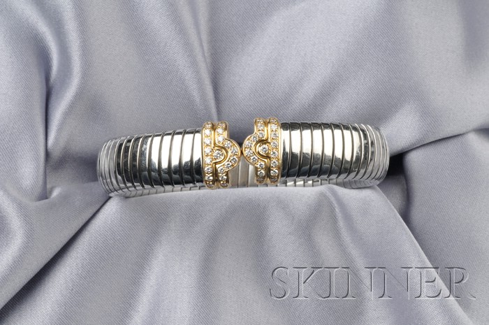 Appraisal: kt Gold Stainless Steel and Diamond Bracelet Bulgari designed with