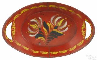 Appraisal: Red toleware bread tray th c retaining its original vibrant