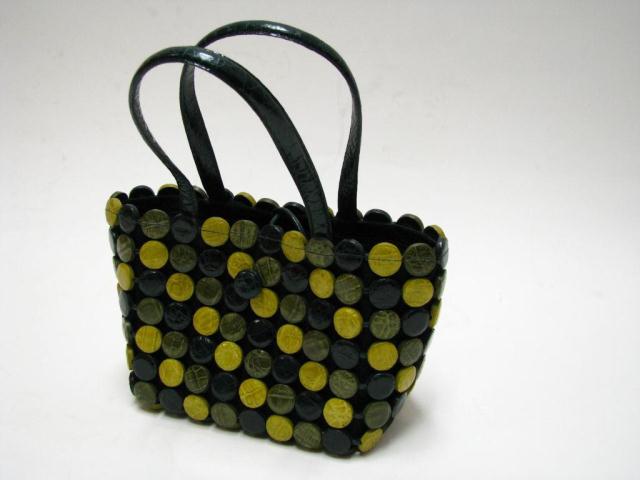 Appraisal: Nancy Gonzalez ''Cayman'' crocodile button design multi-color handbag Genuine crocodile