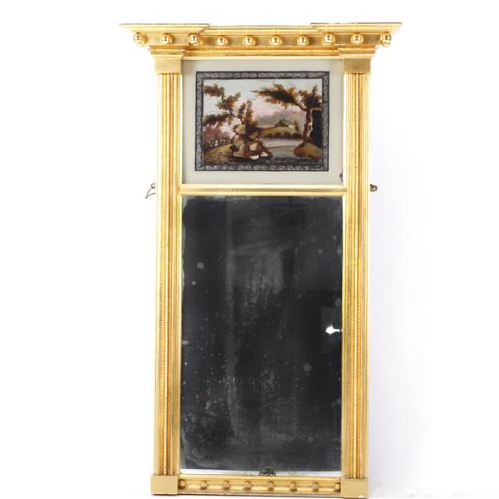 Appraisal: GILT FEDERAL STYLE EGLOMISE MIRROR WITH RURAL SCENE Gilt Federal