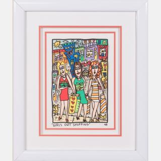 Appraisal: James Rizzi - Girls Out Shopping Hand-cut silkscreen with D